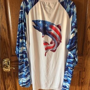 Patriotic Fish Graphic Long Sleeve Shirt LRD Performance 50+ UV protection